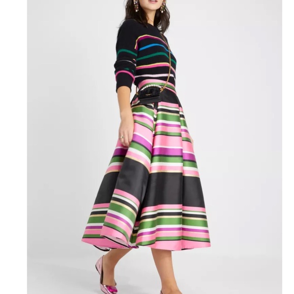 kate spade Dresses & Skirts - Kate Spade Metallic Festive Multi Stripe Skirt Size 2 Preppy High Waist Defect